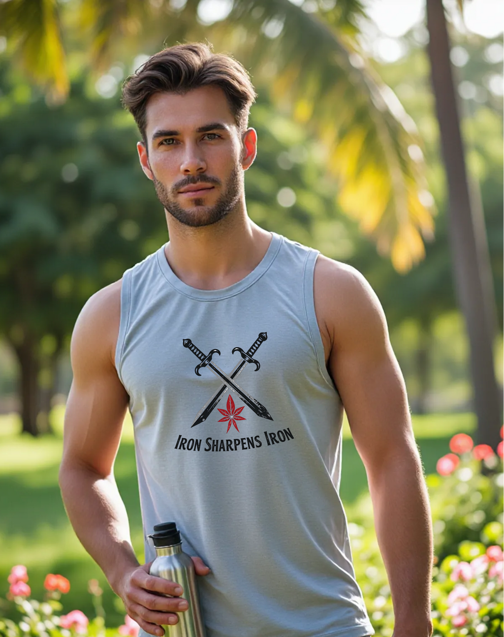 Unisex Jersey Tank Iron Sharpens Iron front and back