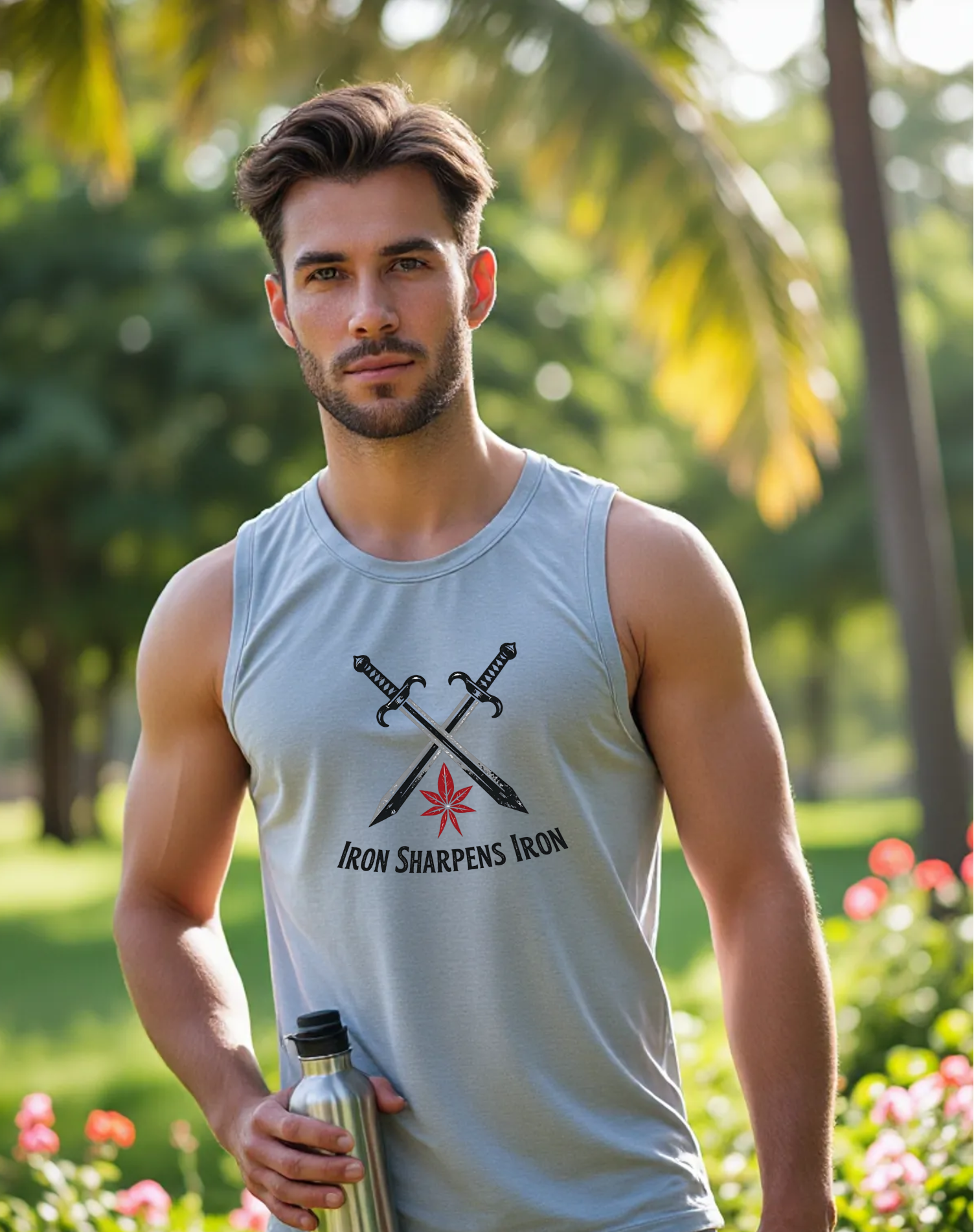 Unisex Jersey Tank Iron Sharpens Iron front and back