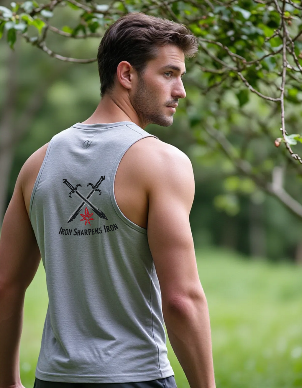 Unisex Jersey Tank Iron Sharpens Iron front and back